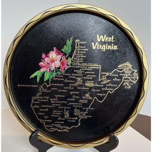 Vintage Kitschy Souvenir Metal Tray State of West Virginia - Picture 1 of 10